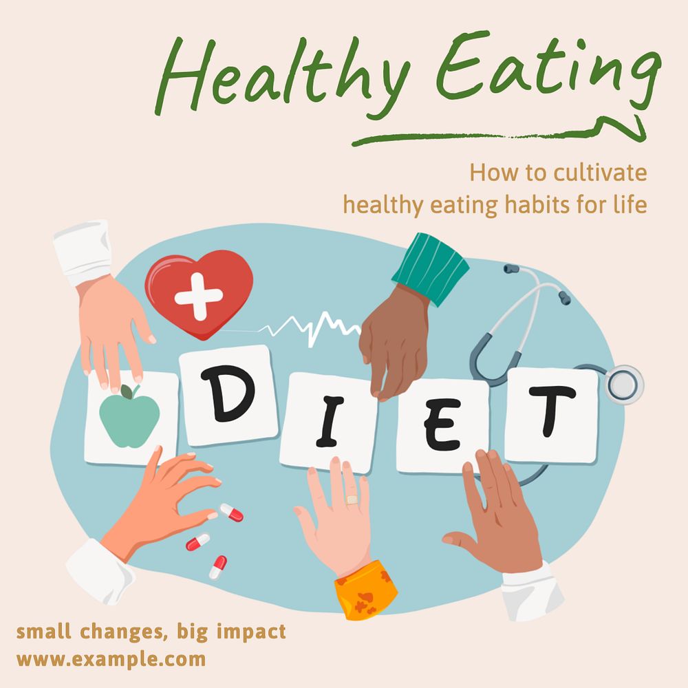 Healthy eating Instagram post template, editable text