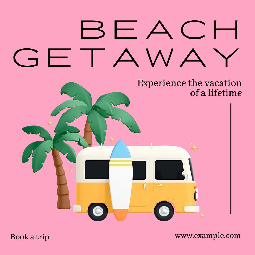 Beach getaway Instagram post template, editable text