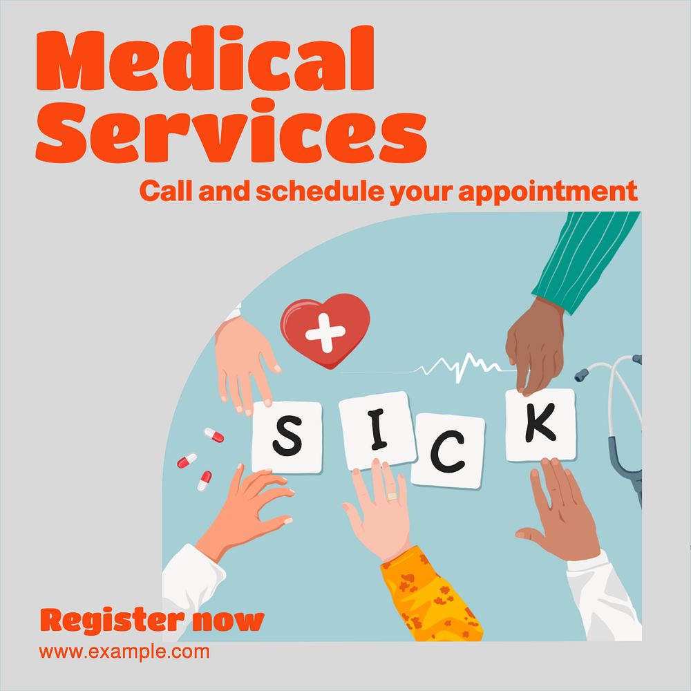 Medical services Instagram post template, editable text