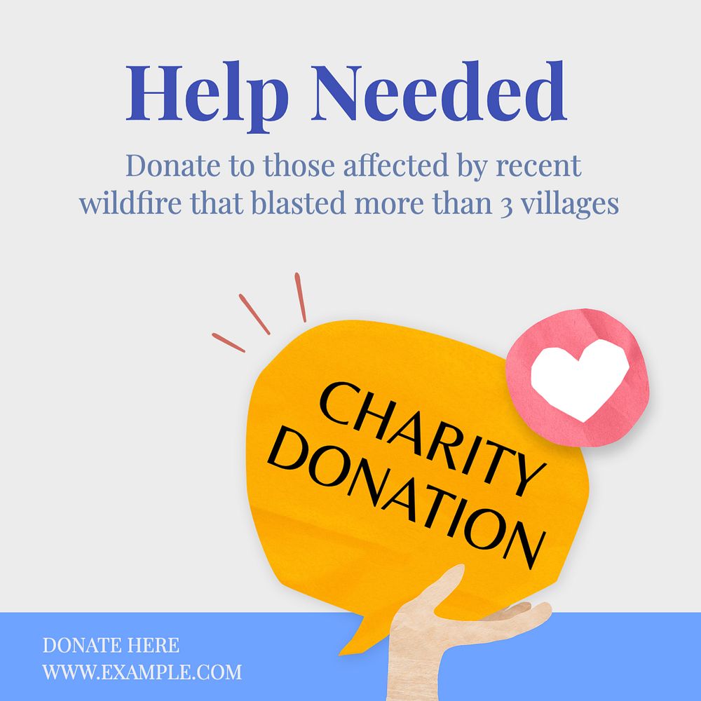 Wildfire donation Instagram post template, editable text