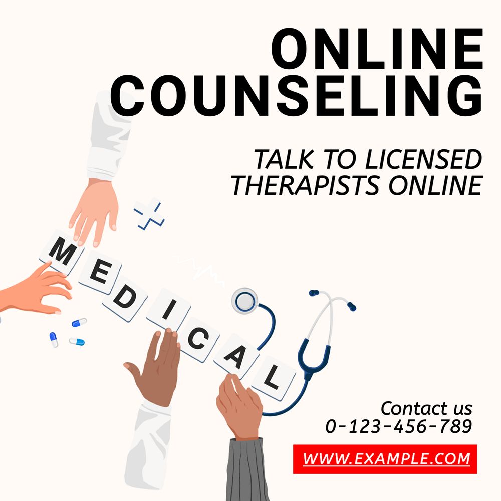 Online counseling Instagram post template, editable text