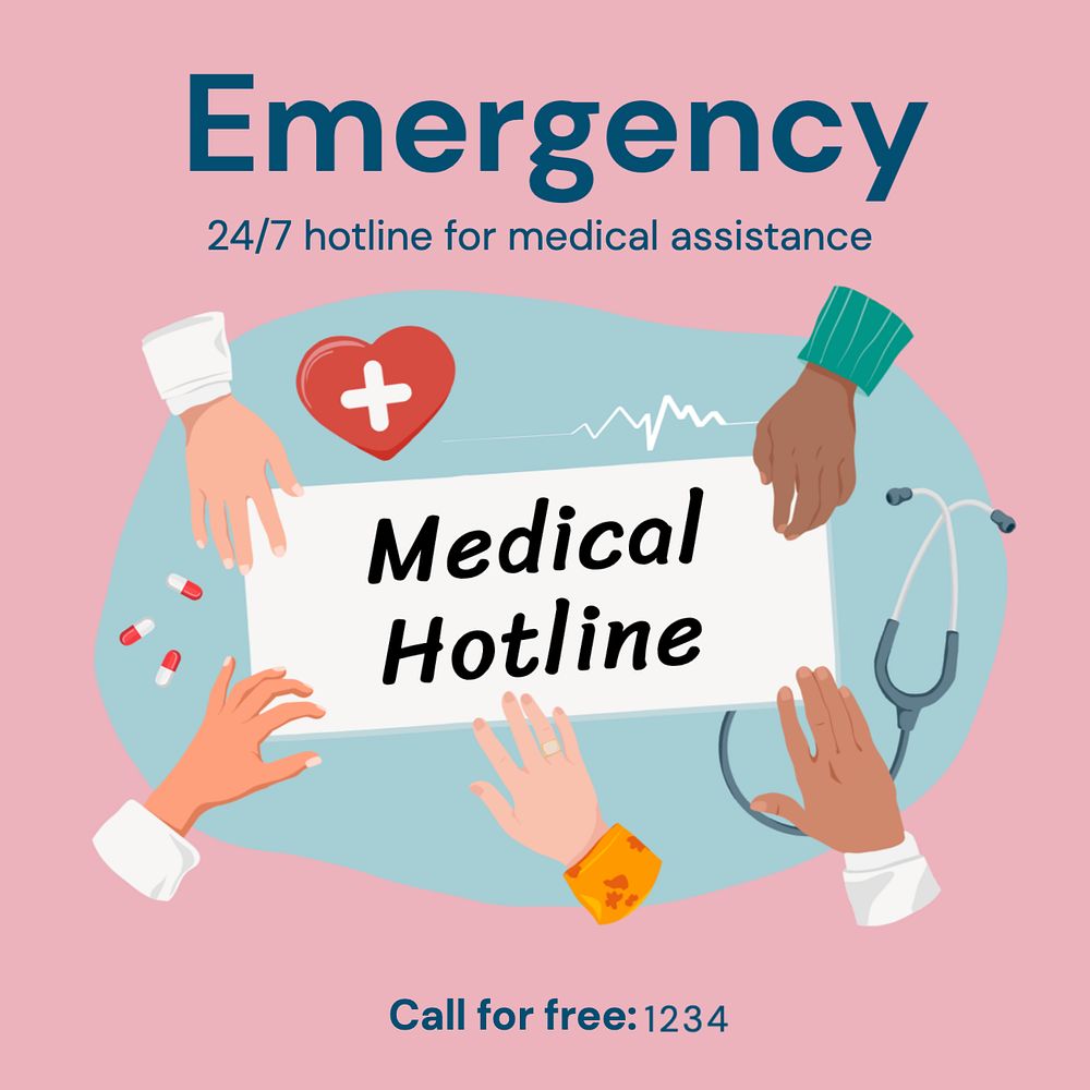 Emergency hotline Instagram post template, editable text