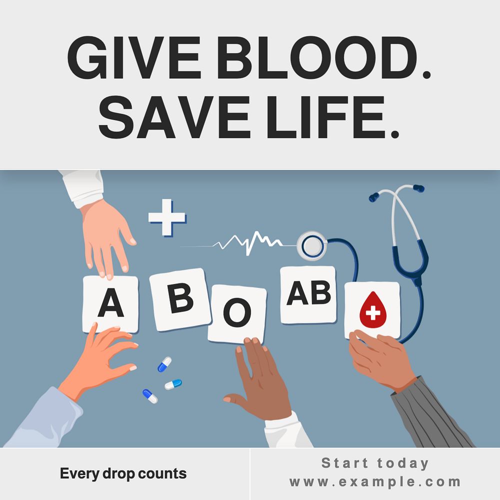 Blood donation Instagram post template, editable text