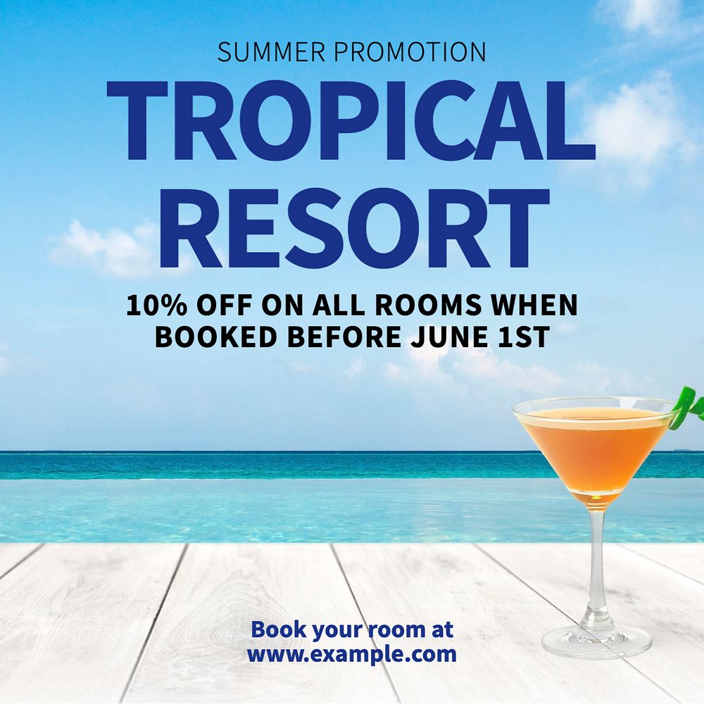 Tropical resort Instagram post template, editable text