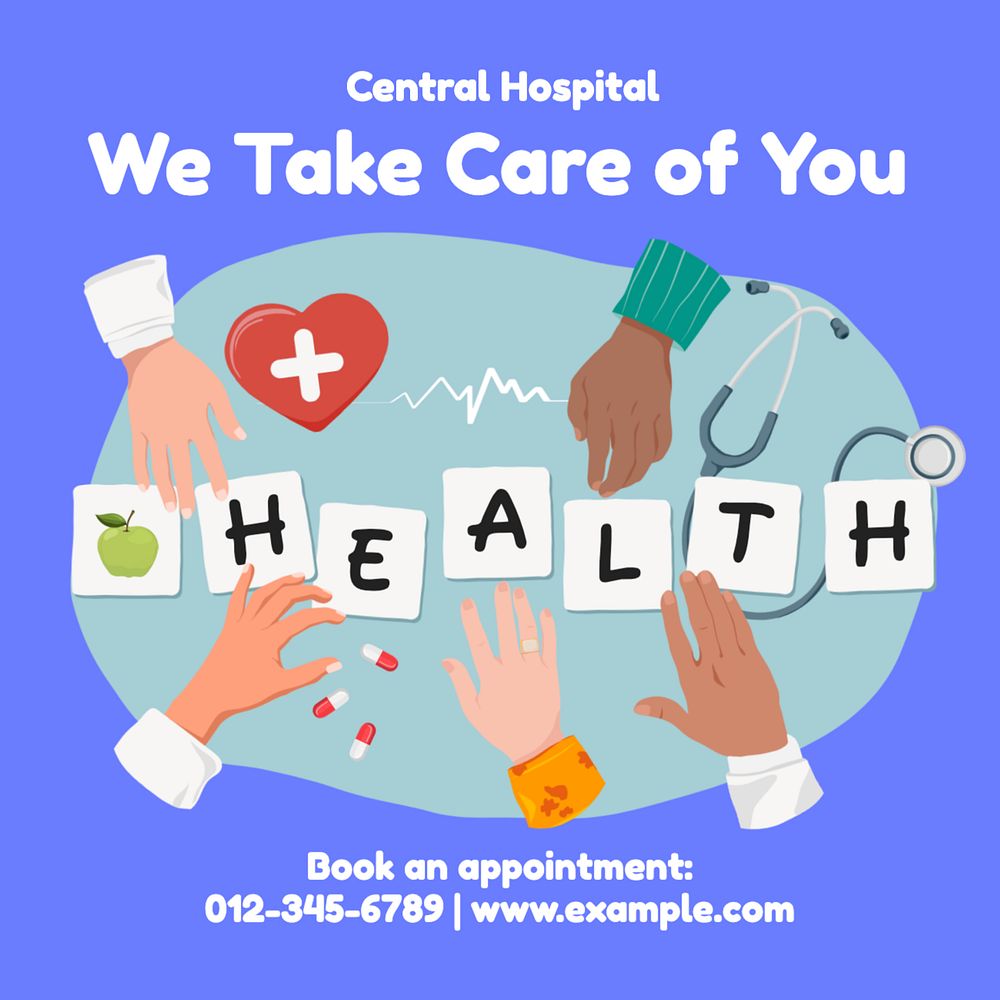 Hospital care Instagram post template, editable text