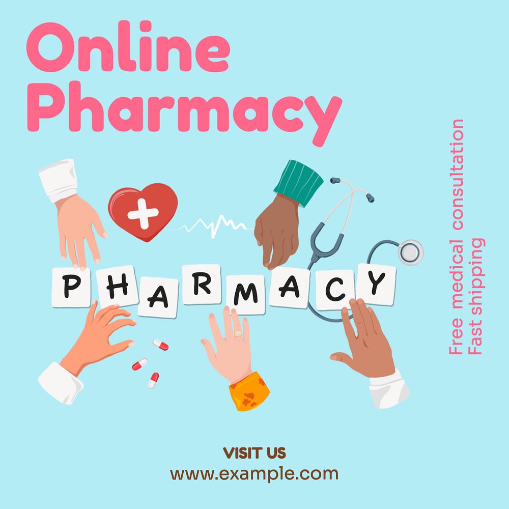 Online pharmacy Instagram post template, editable text