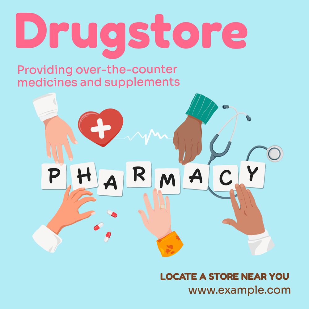 Drugstore Instagram post template, editable text