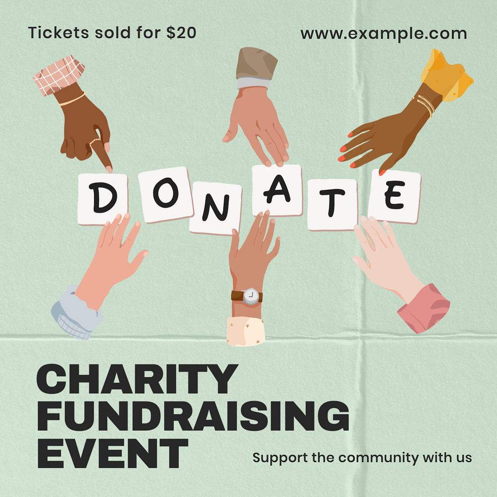 Charity fundraising event Instagram post template, editable text