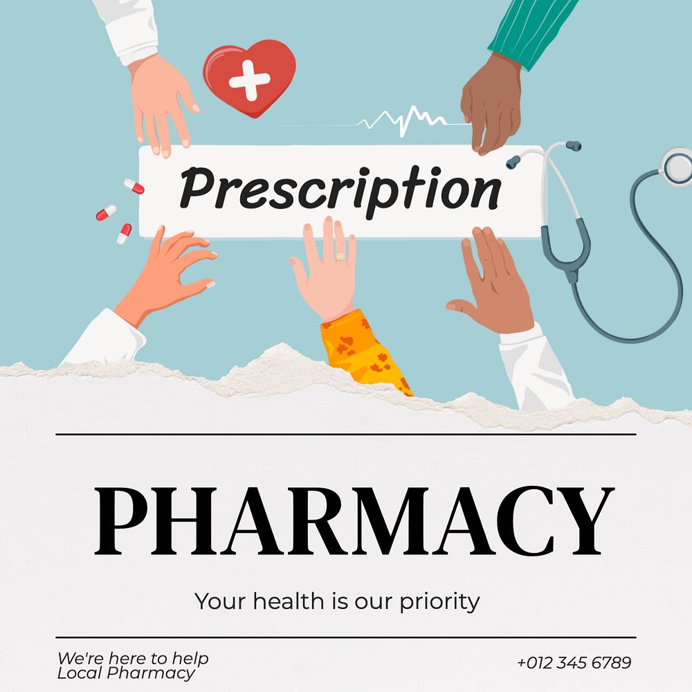 Pharmacy Instagram post template, editable text