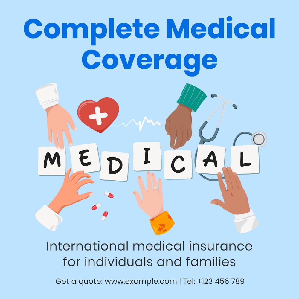 Medical insurance Instagram post template, editable text