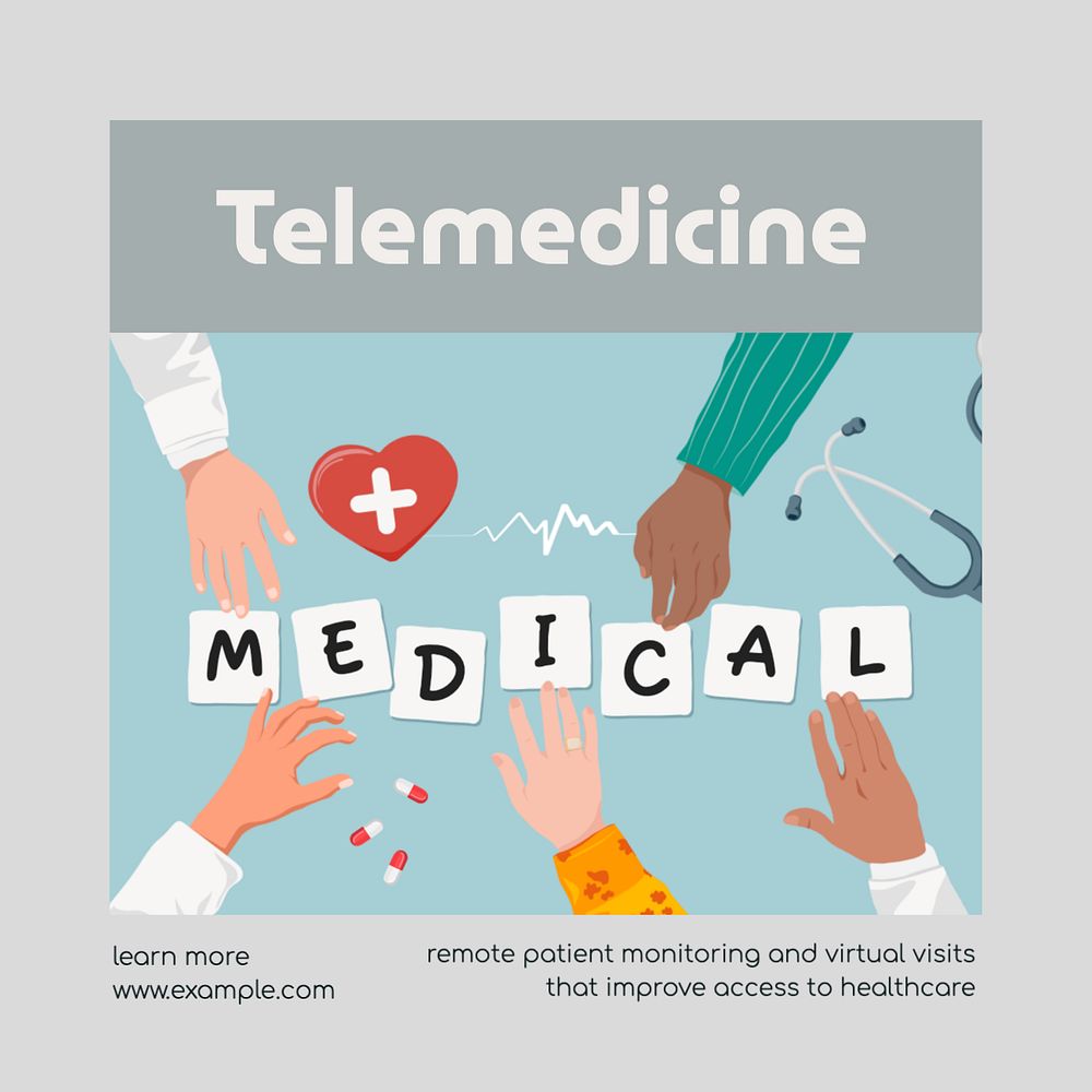 Telemedicine Instagram post template, editable text