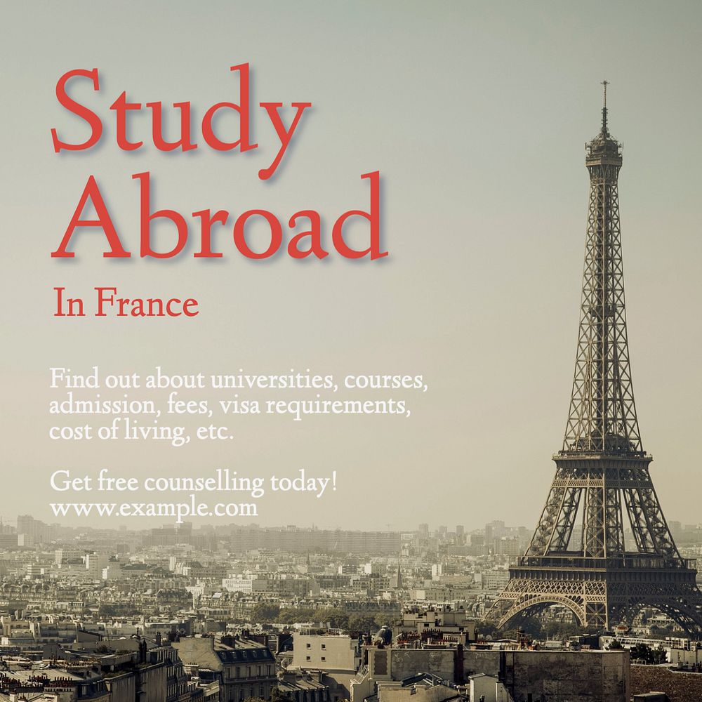 Study abroad counseling post template, editable text