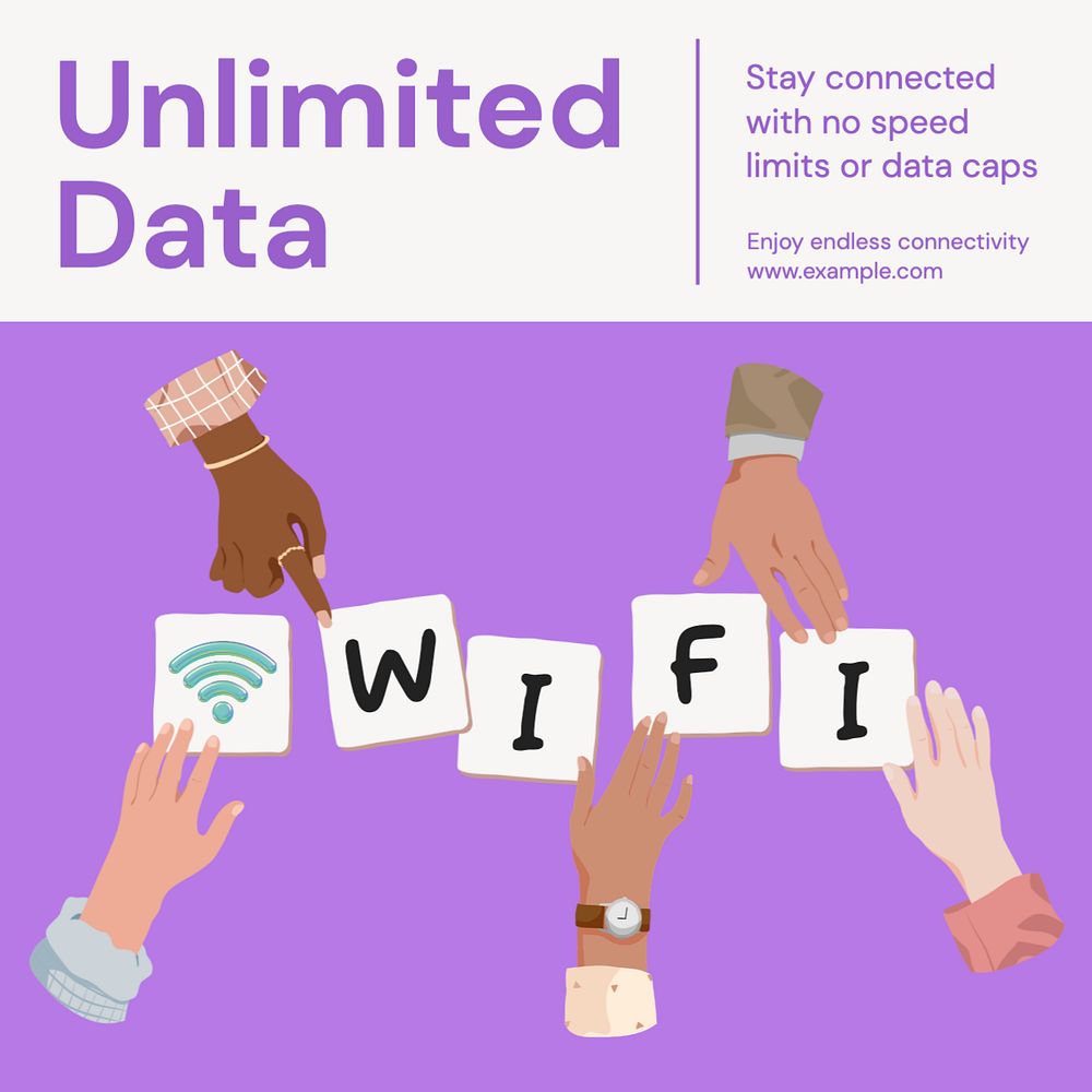 Unlimited internet data Instagram post template, editable text