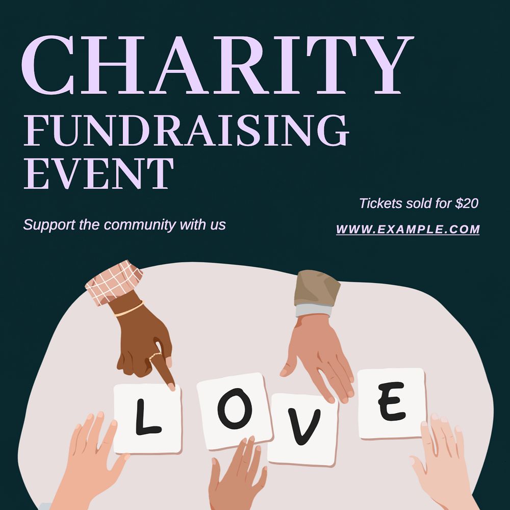 Charity fundraising event Instagram post template, editable text