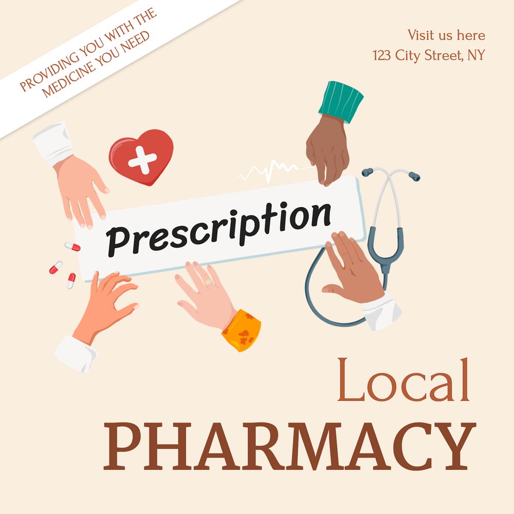 Local pharmacy Instagram post template, editable text