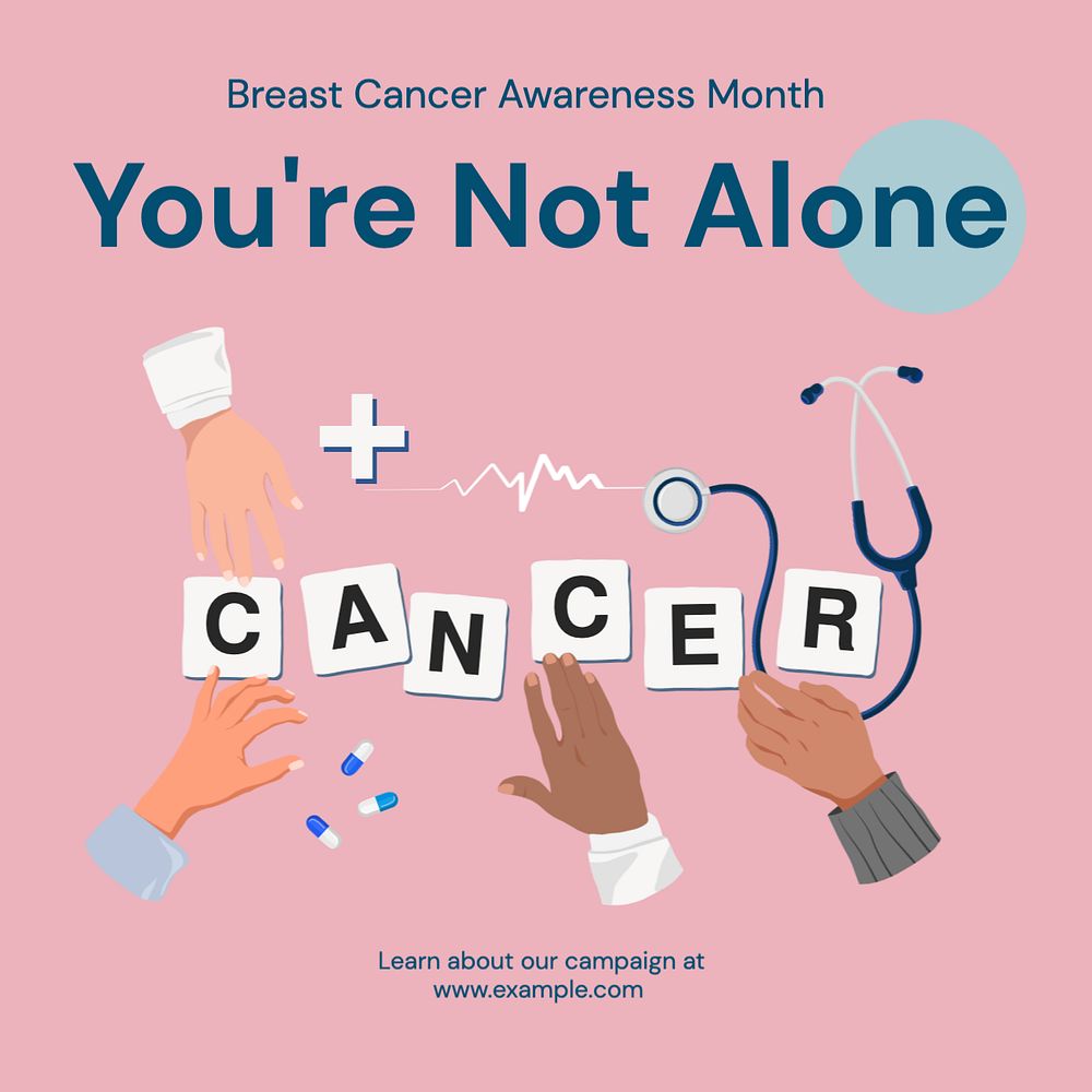 Breast cancer campaign Instagram post template, editable text