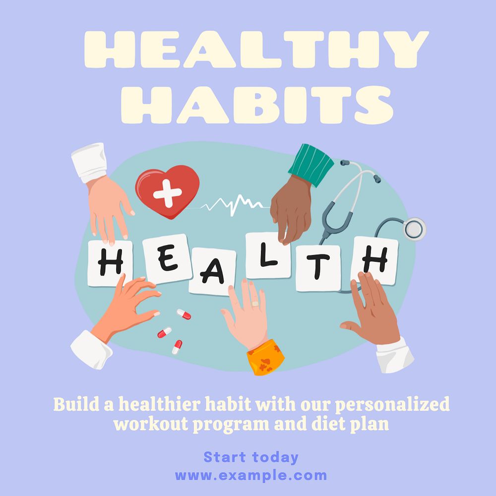 Healthy habits Instagram post template, editable text