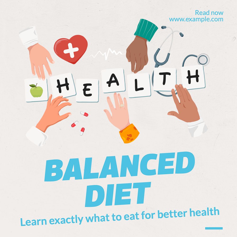 Balanced diet Instagram post template, editable text