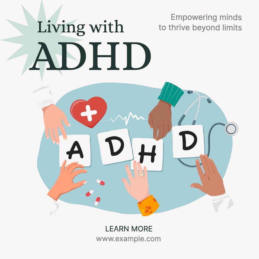 Living with ADHD Instagram post template, editable text