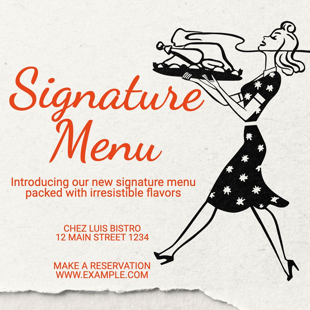 Signature menu Instagram post template, editable text