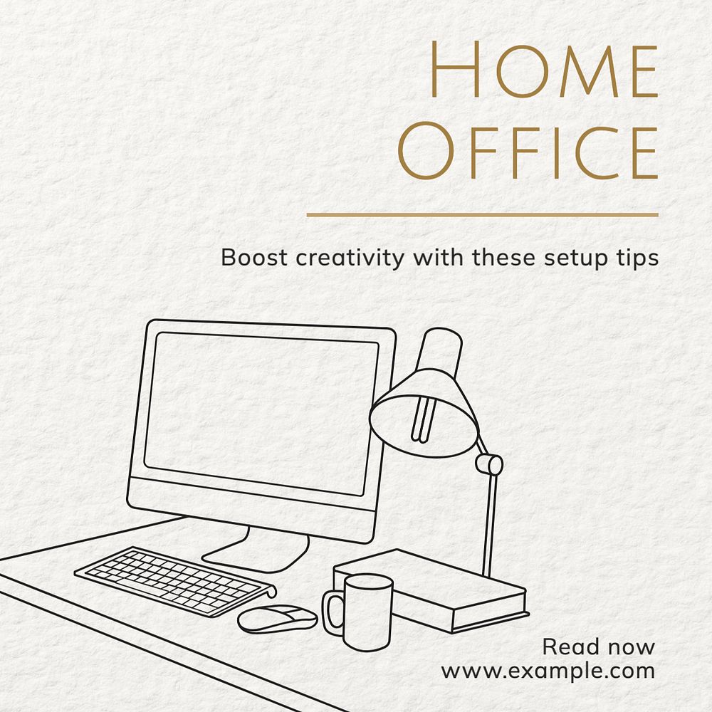 Home office Instagram post template, editable text