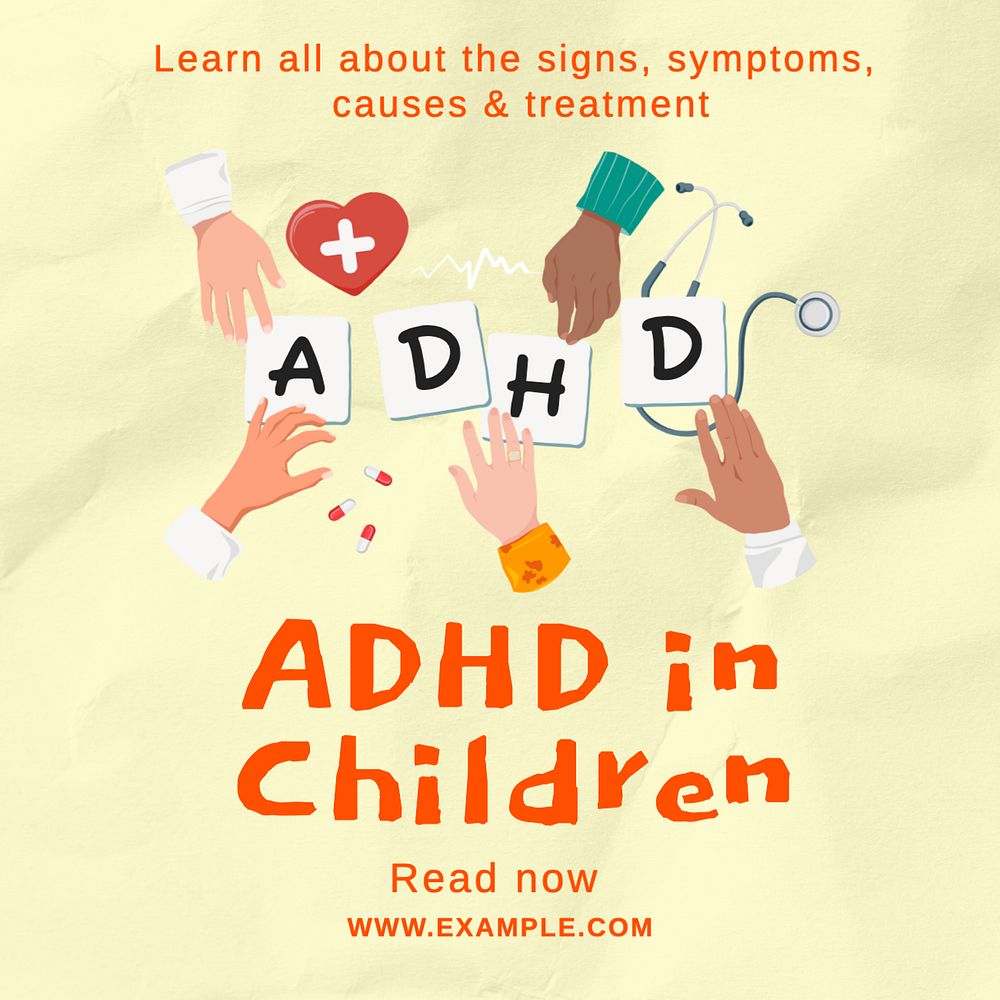 ADHD in children Instagram post template, editable text