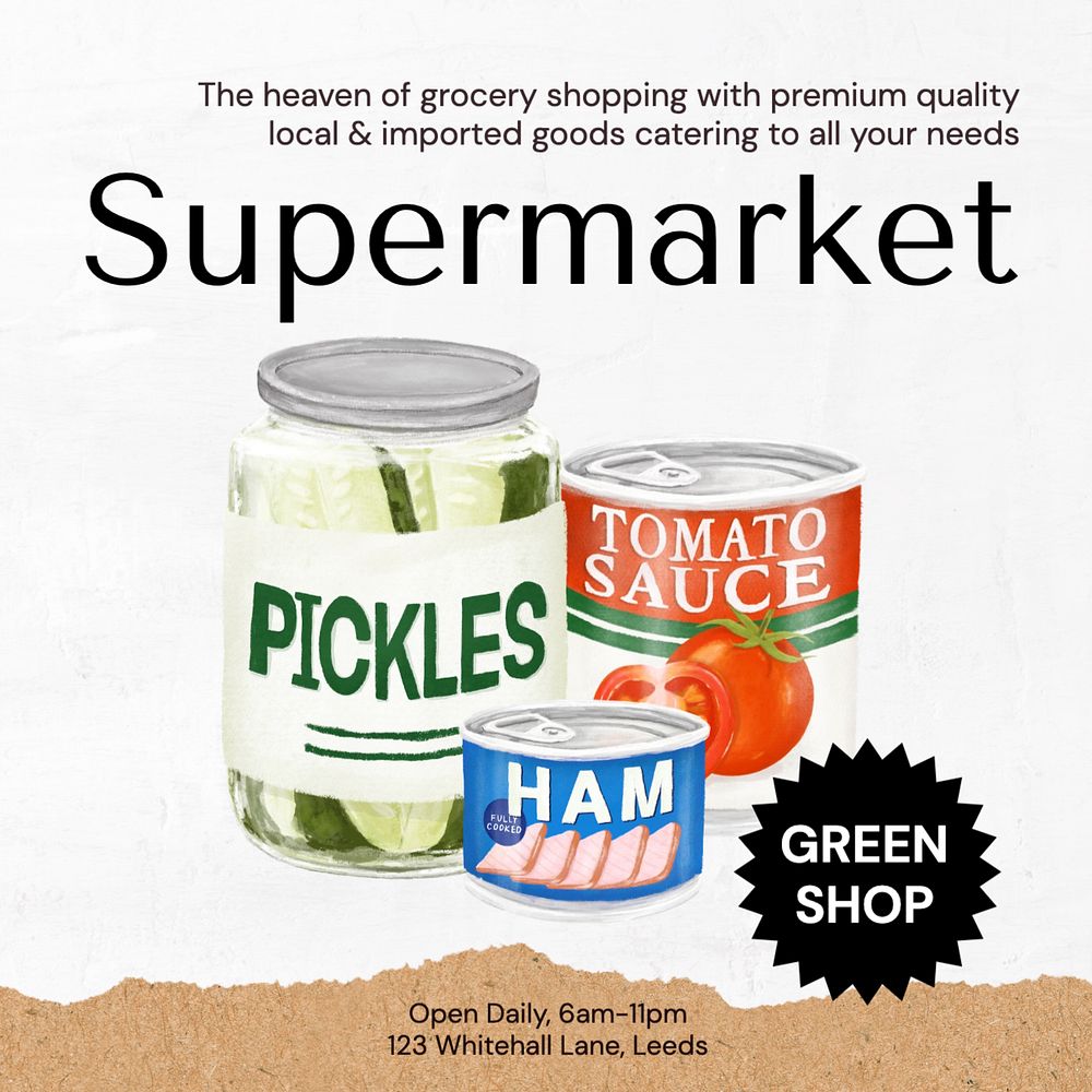 Supermarket  Instagram post template, editable text