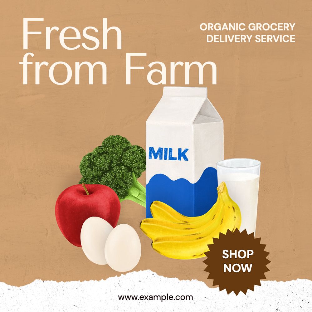 Organic supermarket  Instagram post template, editable text