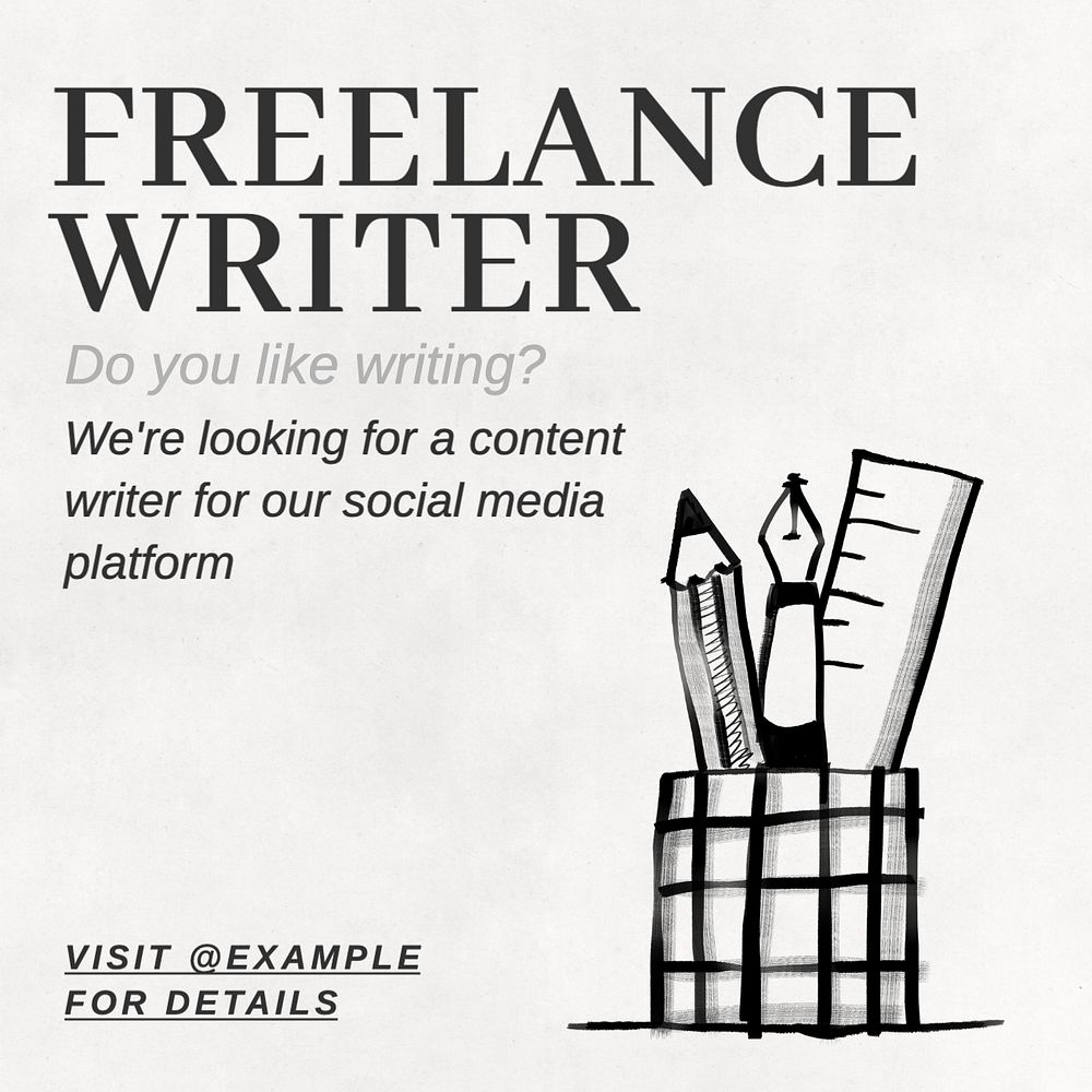 Freelance writer Instagram post template, editable text