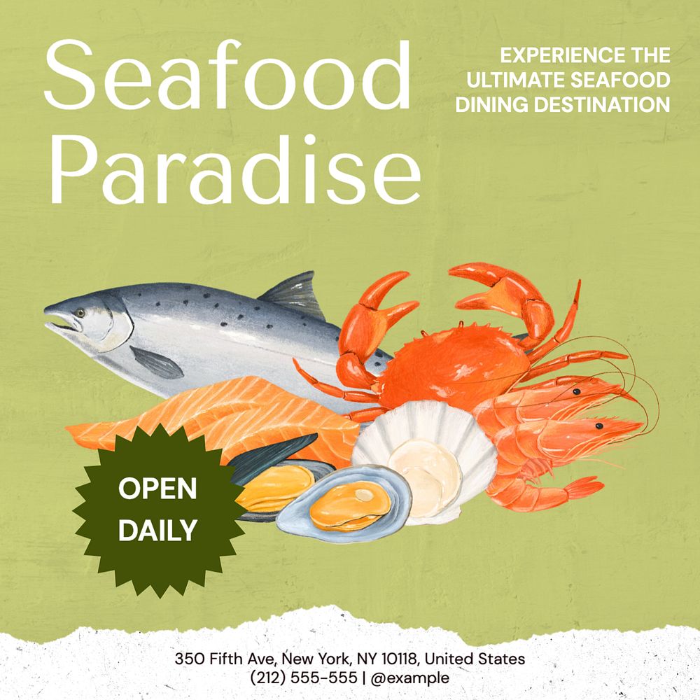 Seafood restaurant fish  Instagram post template, editable text