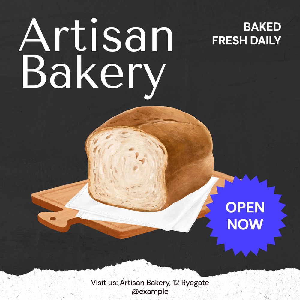 Artisan bakery  Instagram post template, editable text