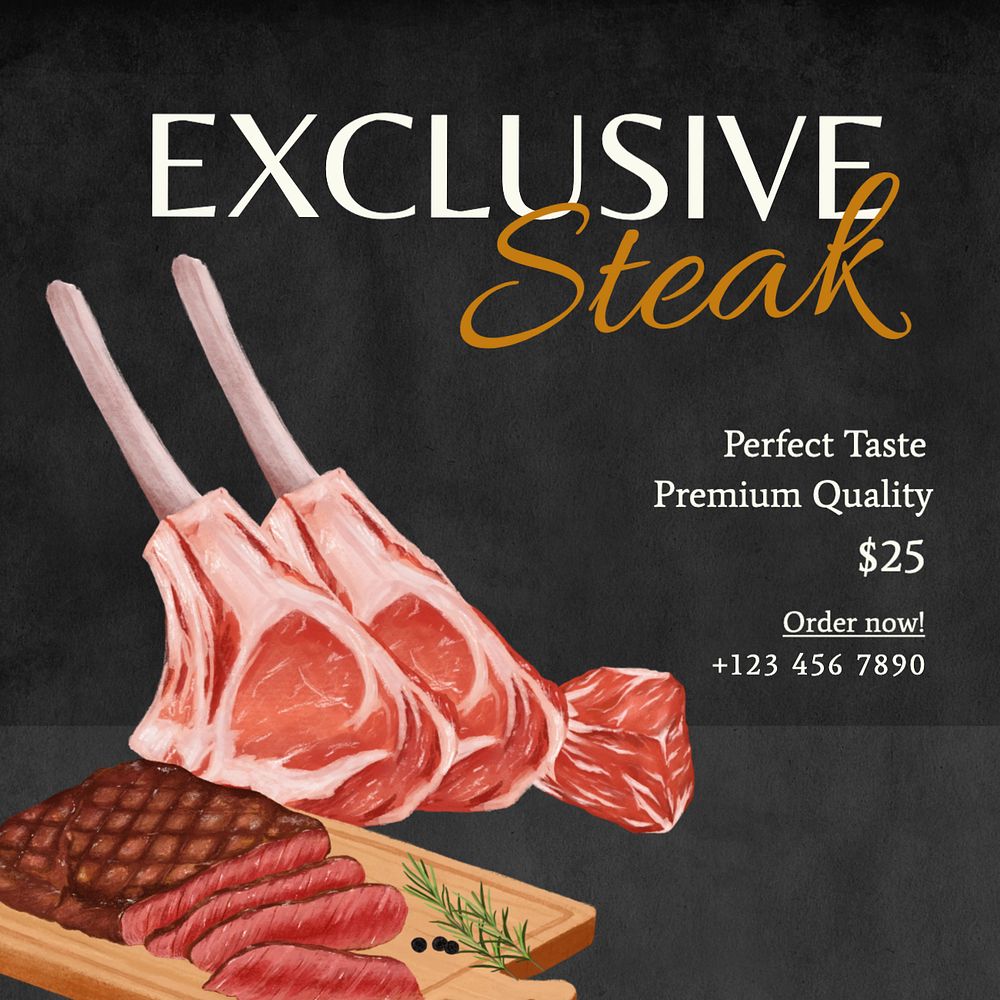 Premium steak  Instagram post template, editable text