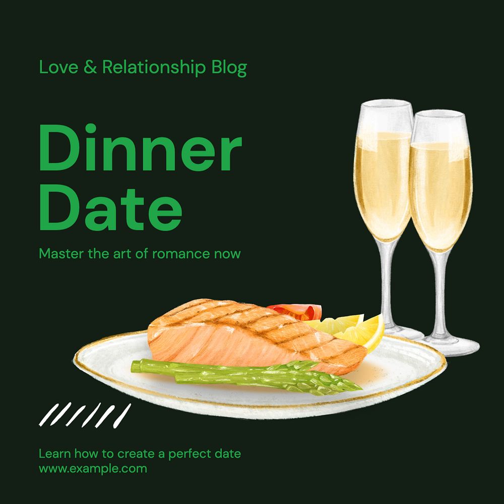 Dinner date  Instagram post template, editable text