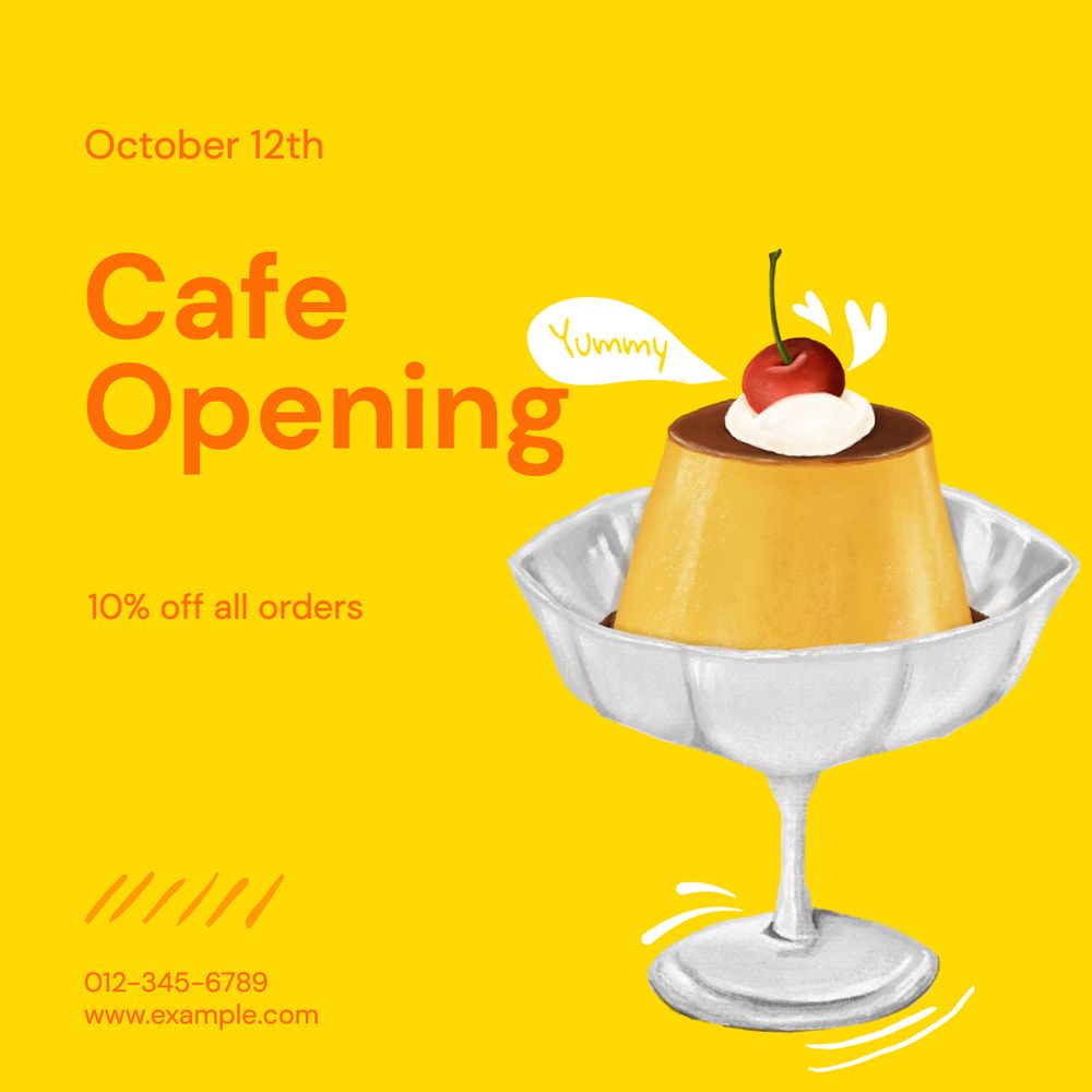 Cafe opening  Instagram post template, editable text