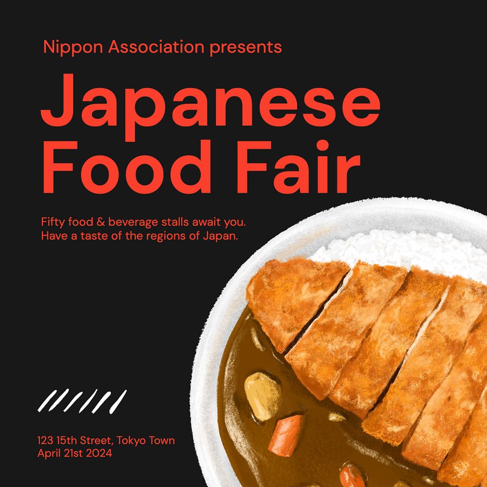 Japanese food fair  Instagram post template, editable text