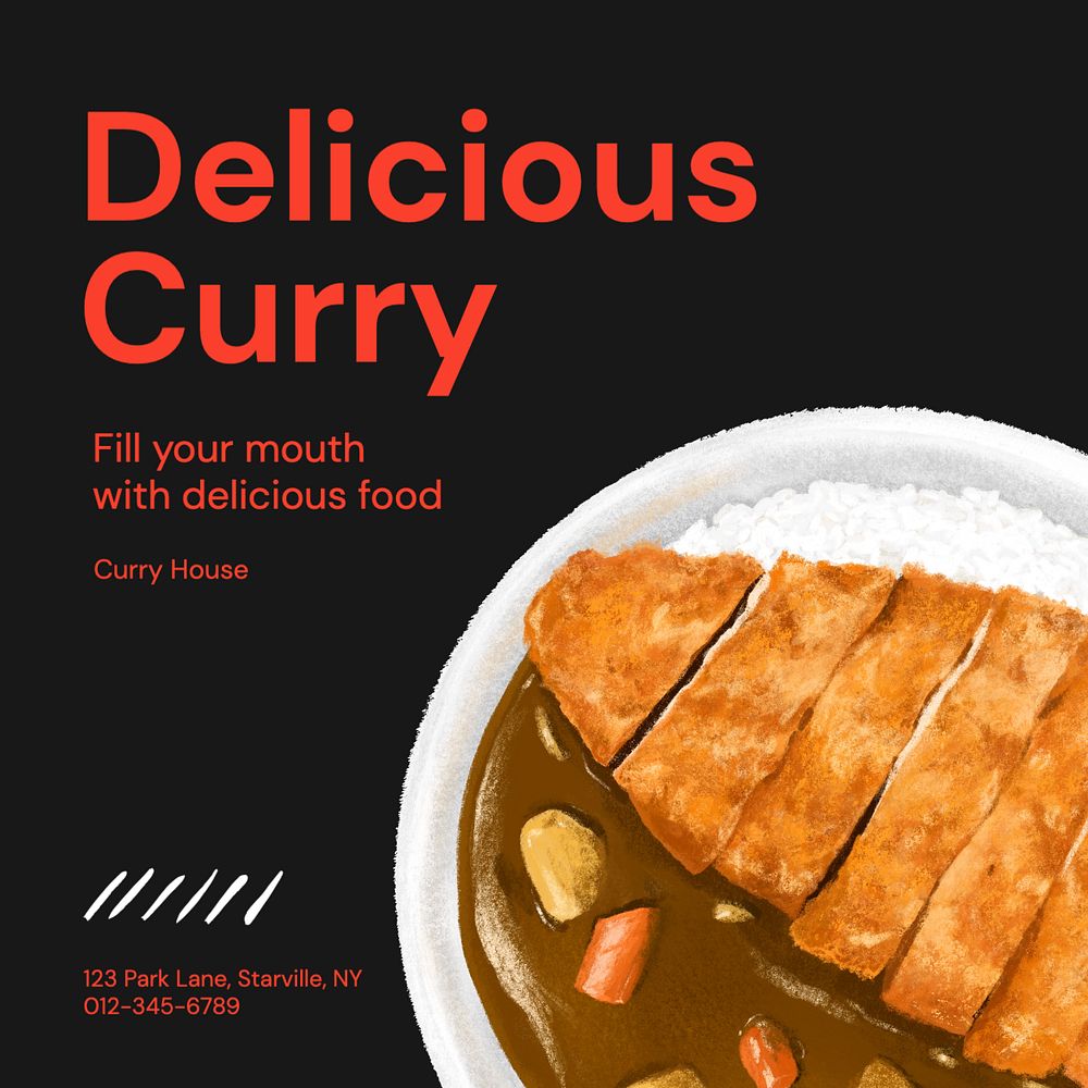 Curry restaurant  Instagram post template, editable text