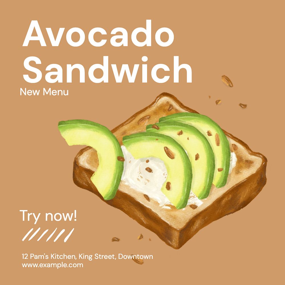 Avocado Sandwich  Instagram post template, editable text