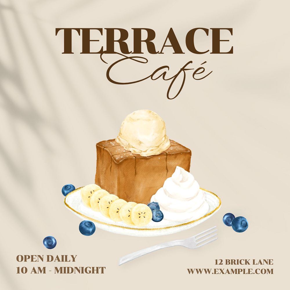 Terrace cafe  Instagram post template, editable text