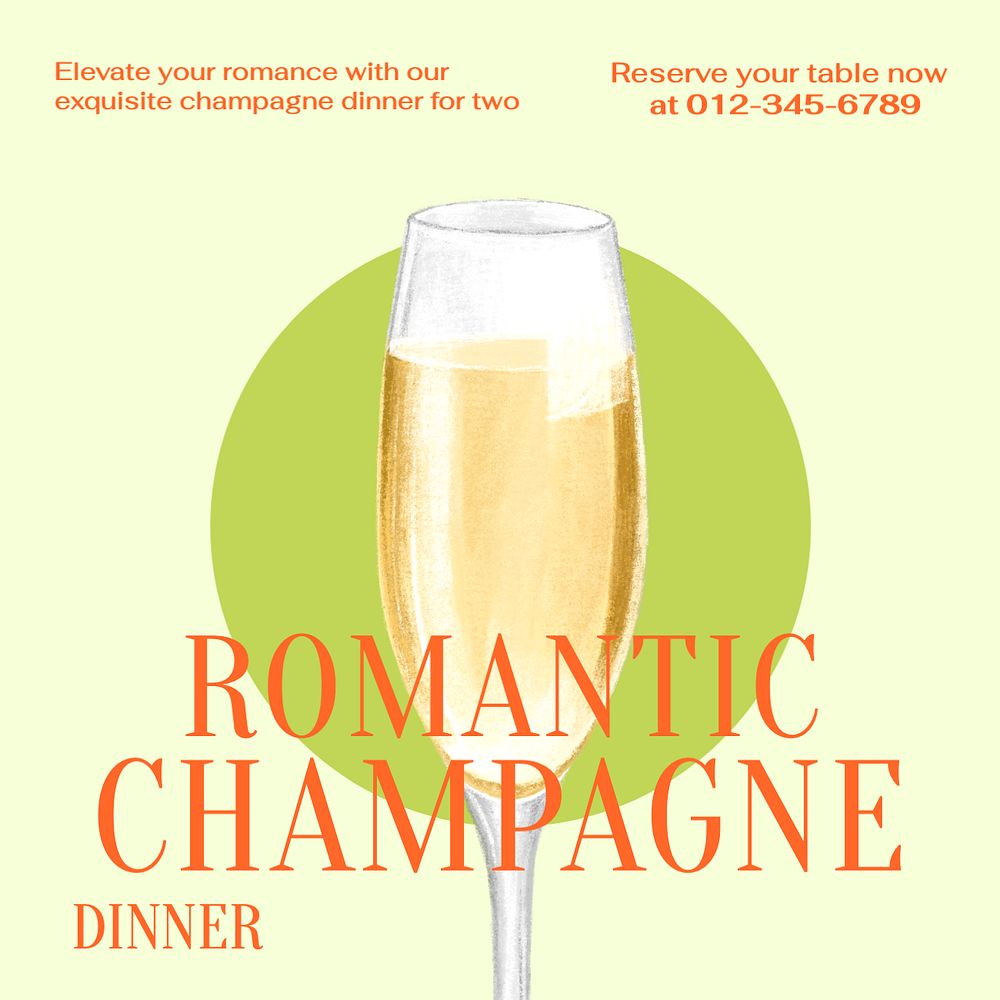 Romantic Champagne dinner  Instagram post template, editable text