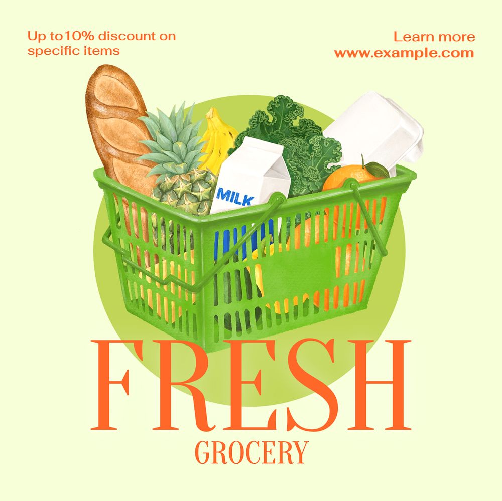 Fresh Grocery  Instagram post template, editable text