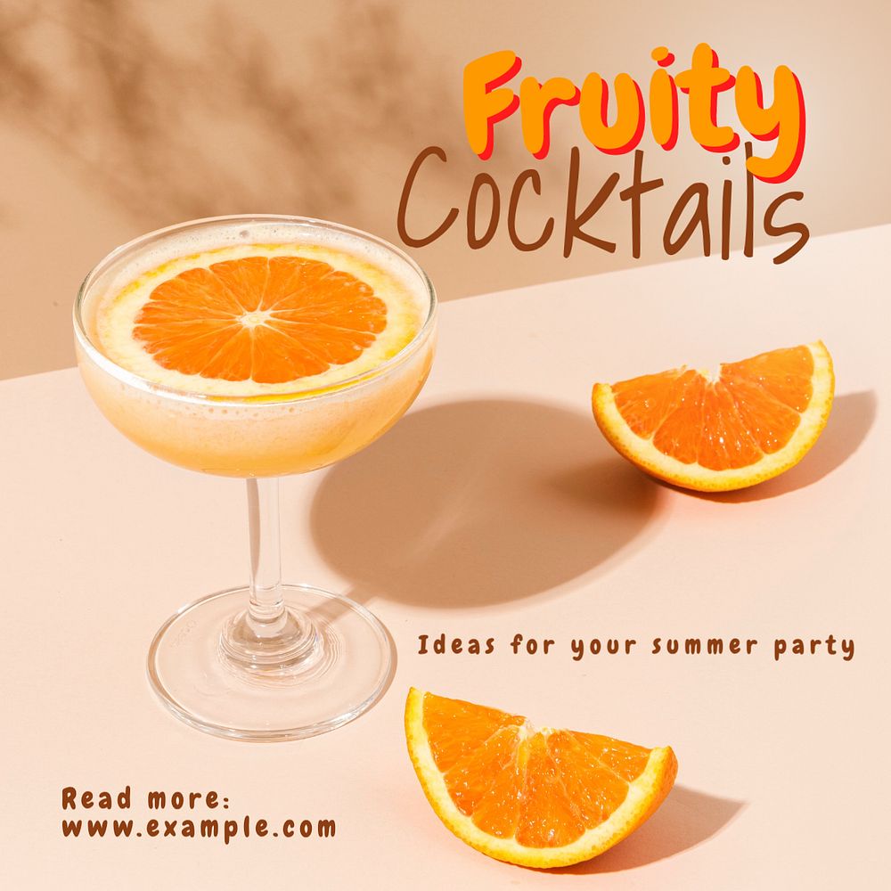 Fruity cocktails Instagram post template, editable text