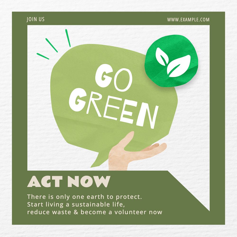 Save earth, environment Instagram post template, editable text