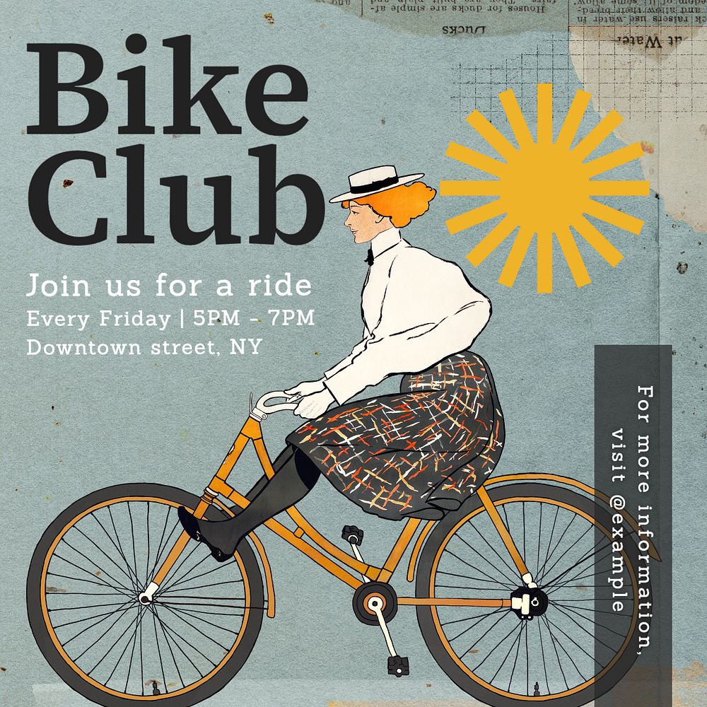 Bike club ads Instagram post template, editable text