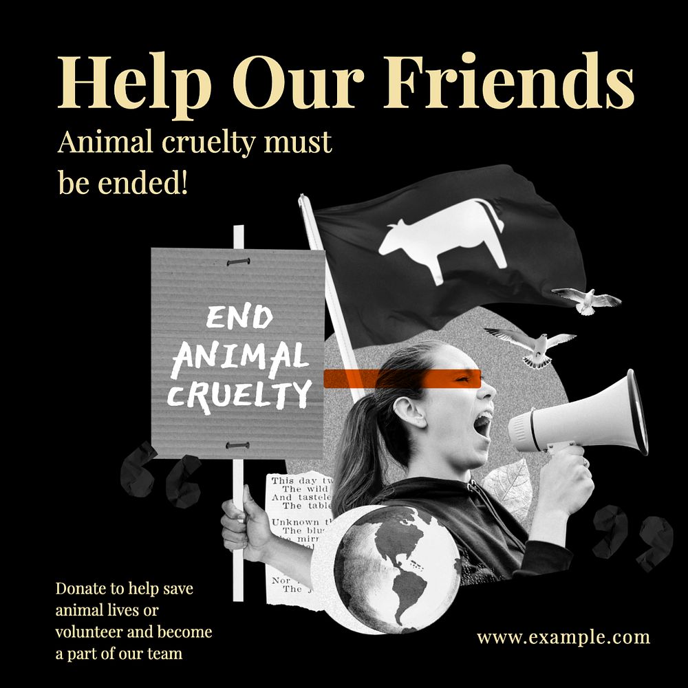 Save animals Instagram post template, editable text