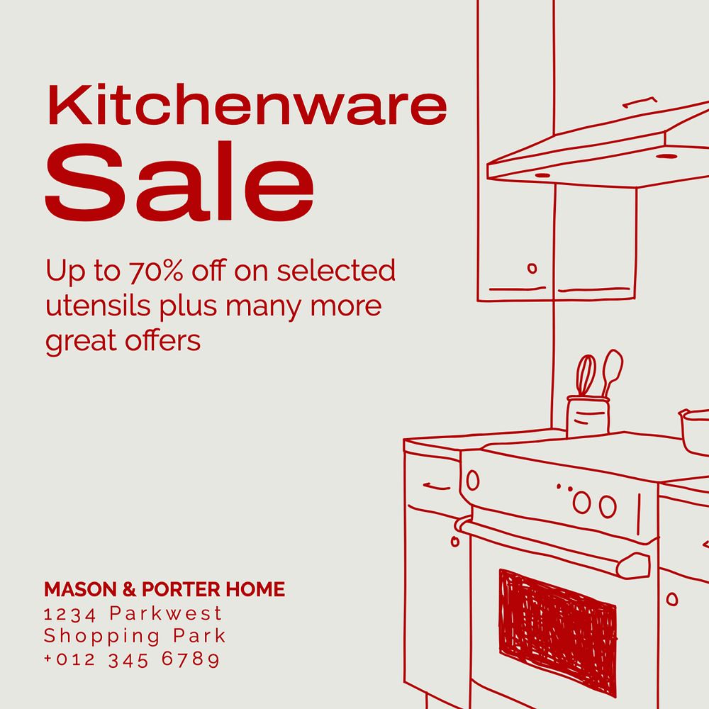 Kitchenware sale Instagram post template, editable text