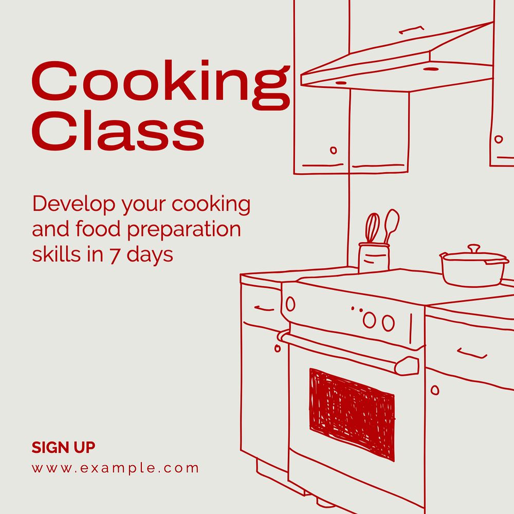 Cooking class Instagram post template, editable text