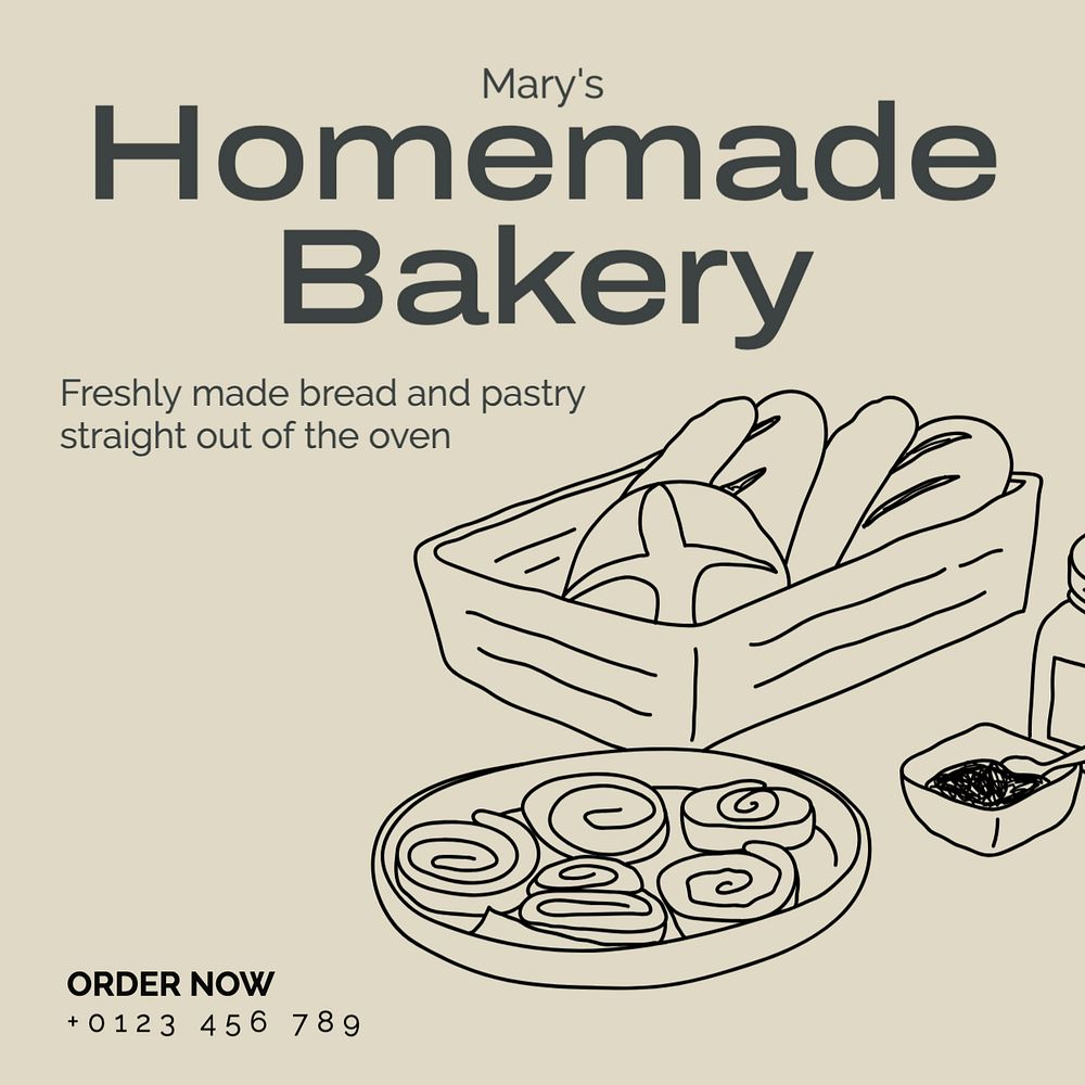 Homemade bakery Instagram post template, editable text