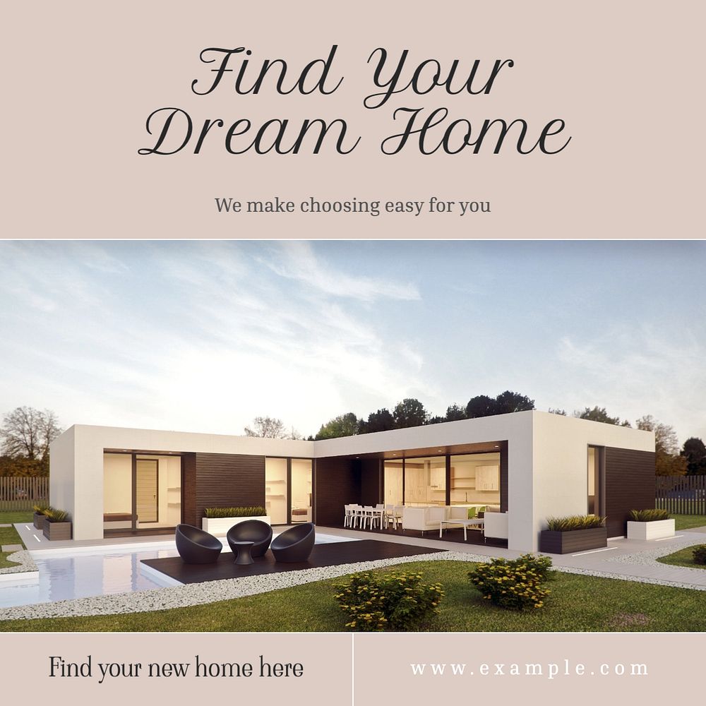 Dream home Instagram post template, editable text