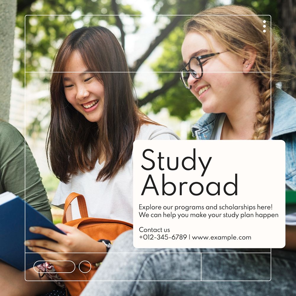 Study abroad Instagram post template, editable text