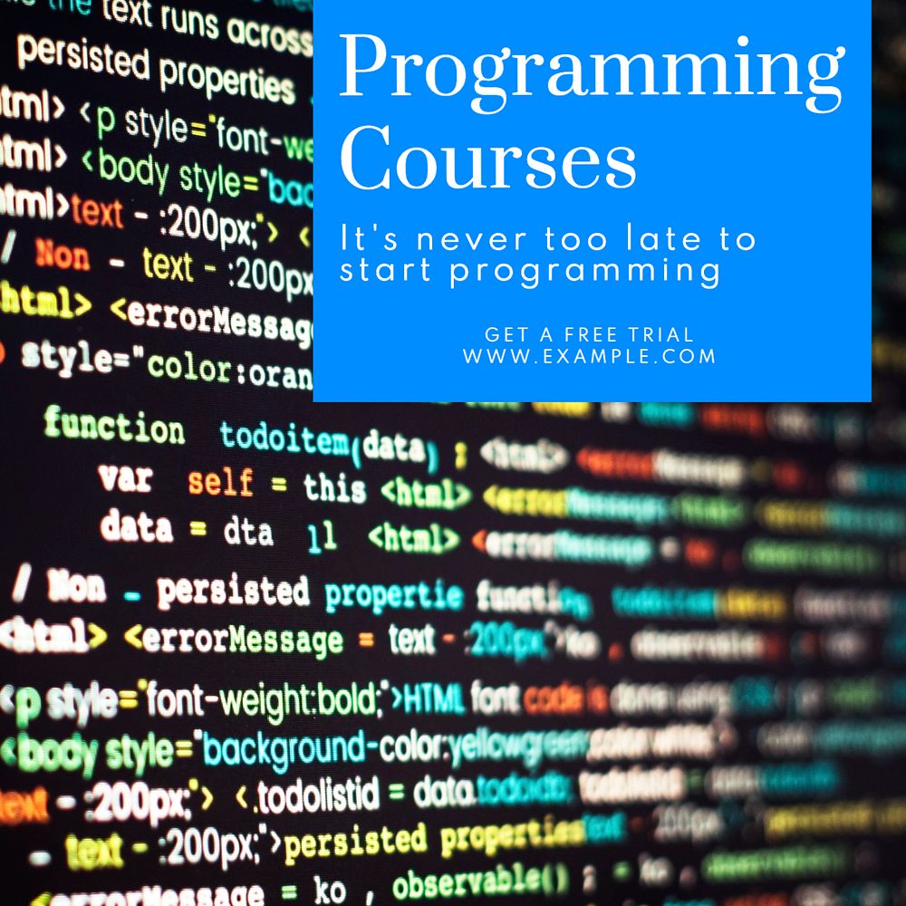 Programming courses Instagram post template, editable text